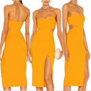 NWT H:OURS Haydon Yellow Cutout Midi Dress Spaghetti Straps Side Slit xs‎
